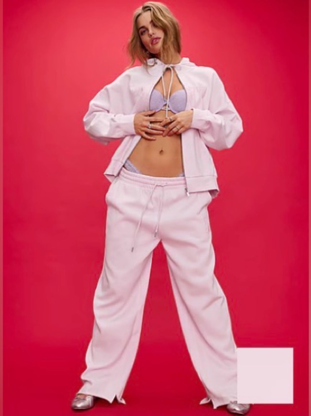 NWT VS Pink Campus Fleece Wide-Leg Split-Hem Sweatpants ~ Large Long